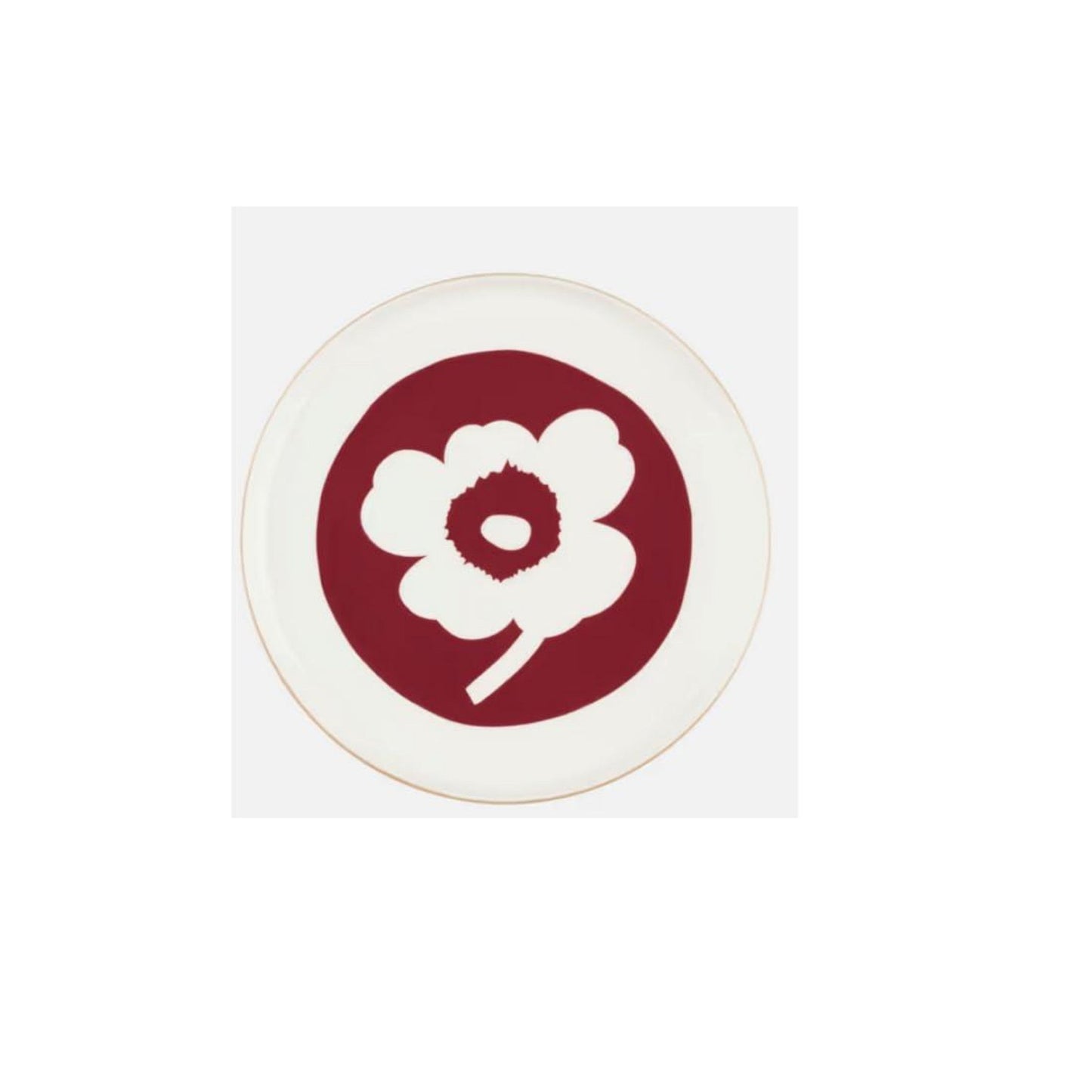 07 W Marimekko Oiva/Unikko Plate 25 cm, Diameter 25 cm, White, Dark Cherry - Market 12