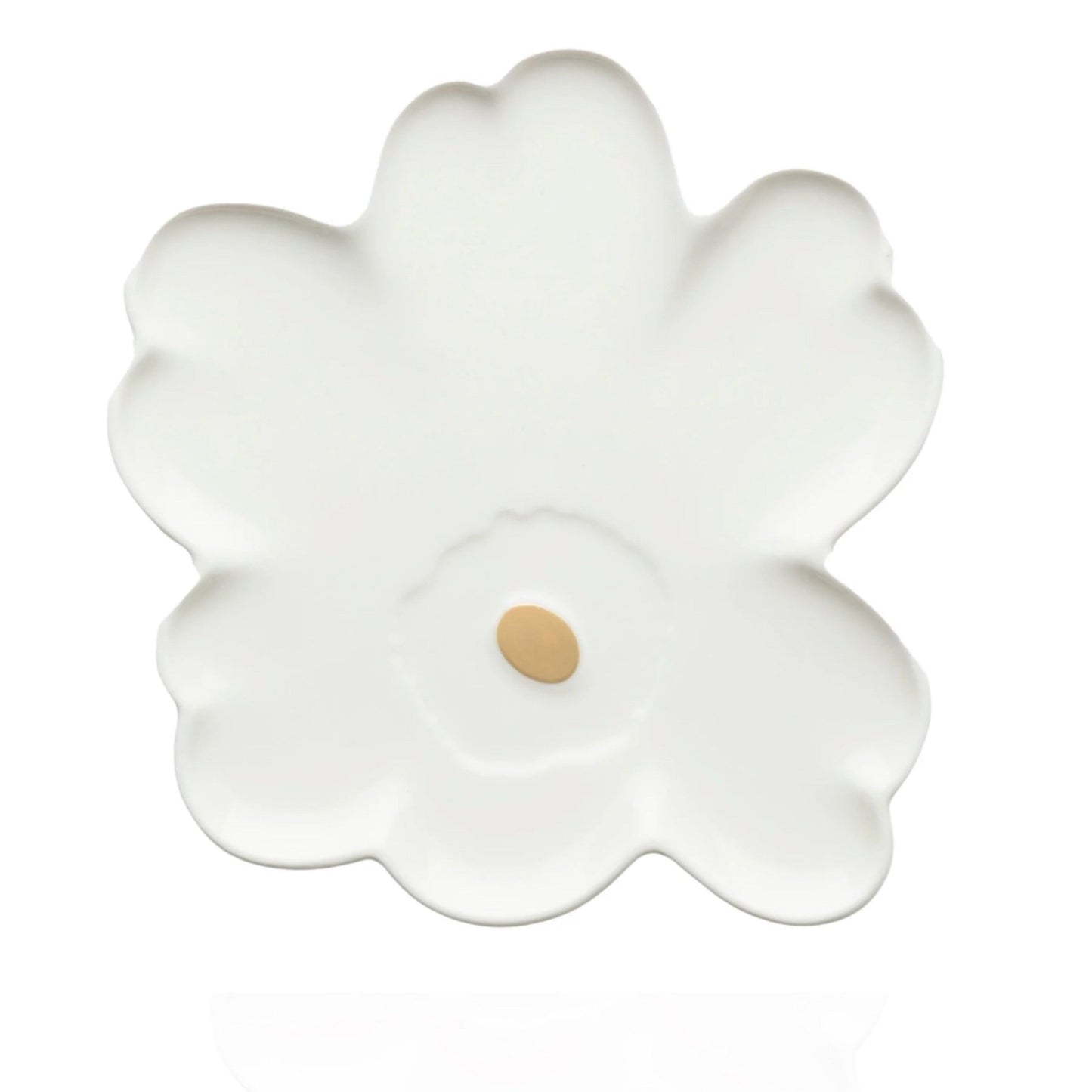 07 W Marimekko Unikko Shape plate 8”, white, gold - Market 12