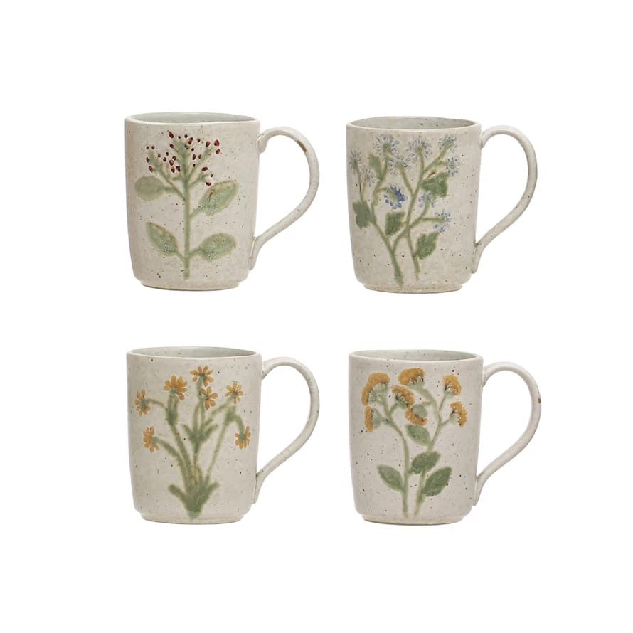 Stoneware Botanical Mugs