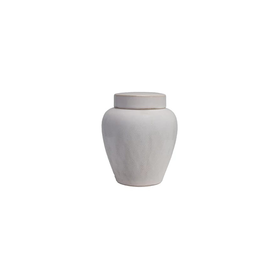 Decorative Debossed Stoneware Ginger Jar 6.5in