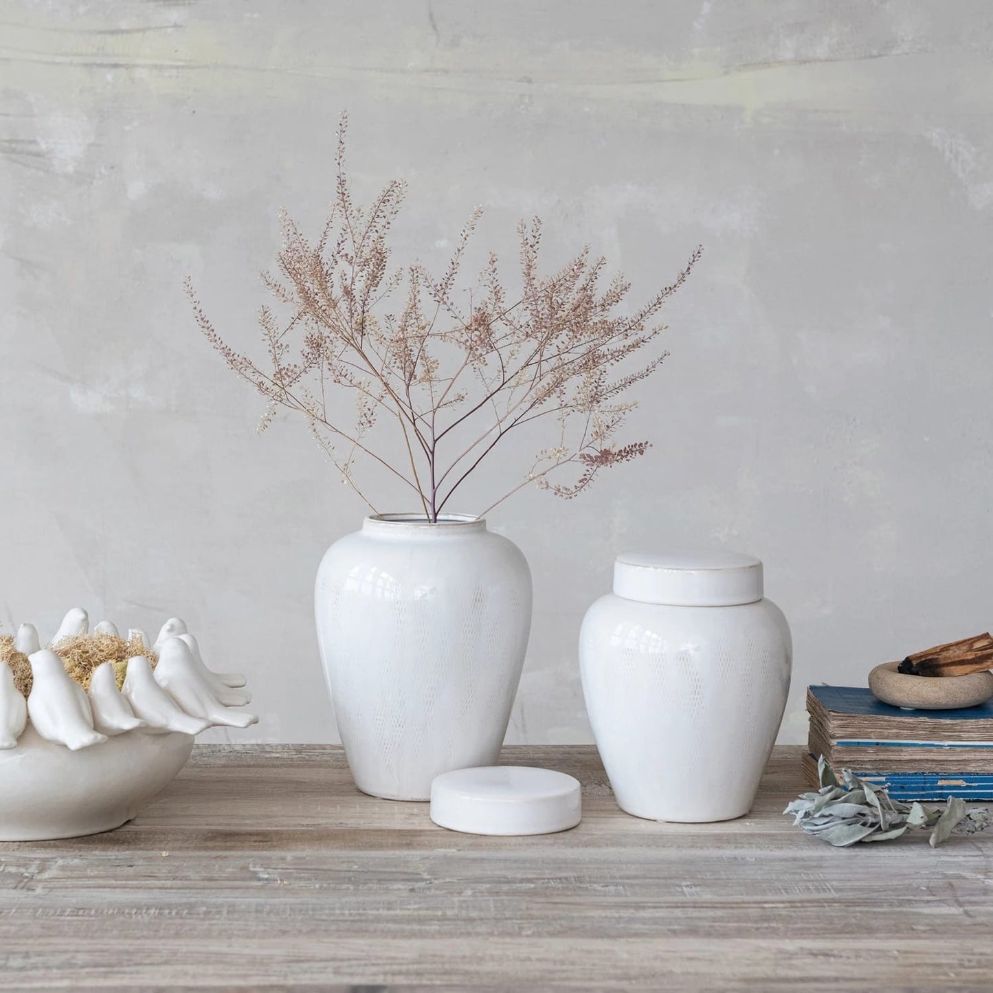 Decorative Stoneware Ginger Jar 7in