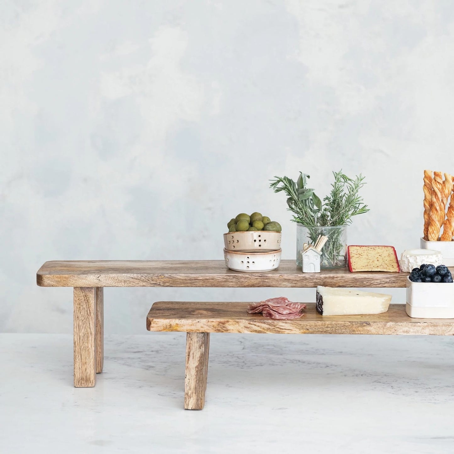 Carved Mango Wood Pedestal Set