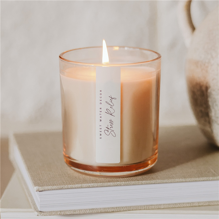 Tinted Glass Stress Relief 12 oz Candle - Home Decor and Gifts