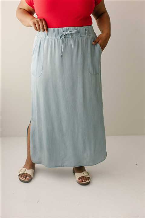 Chambray Maxi Skirt in Light Wash