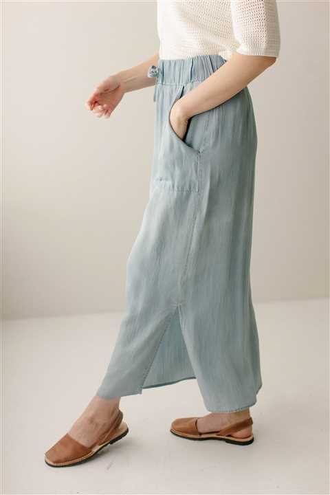 Chambray Maxi Skirt in Light Wash