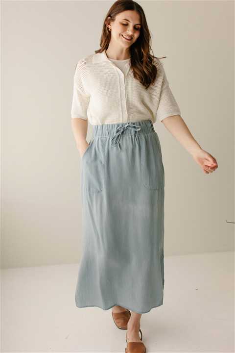 Chambray Maxi Skirt in Light Wash