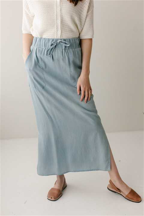 Chambray Maxi Skirt in Light Wash
