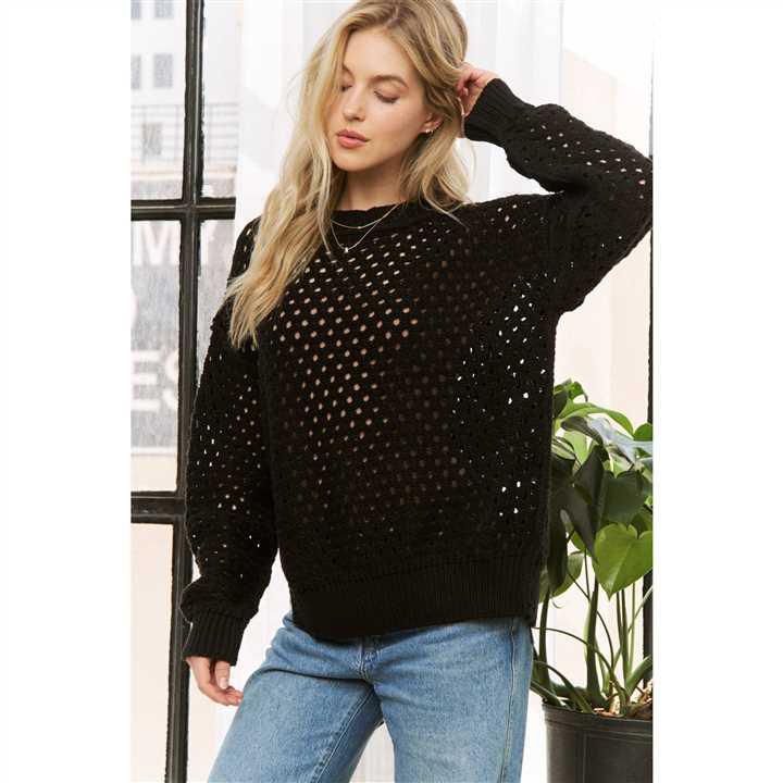 Cropped Crochet Pullover Sweater