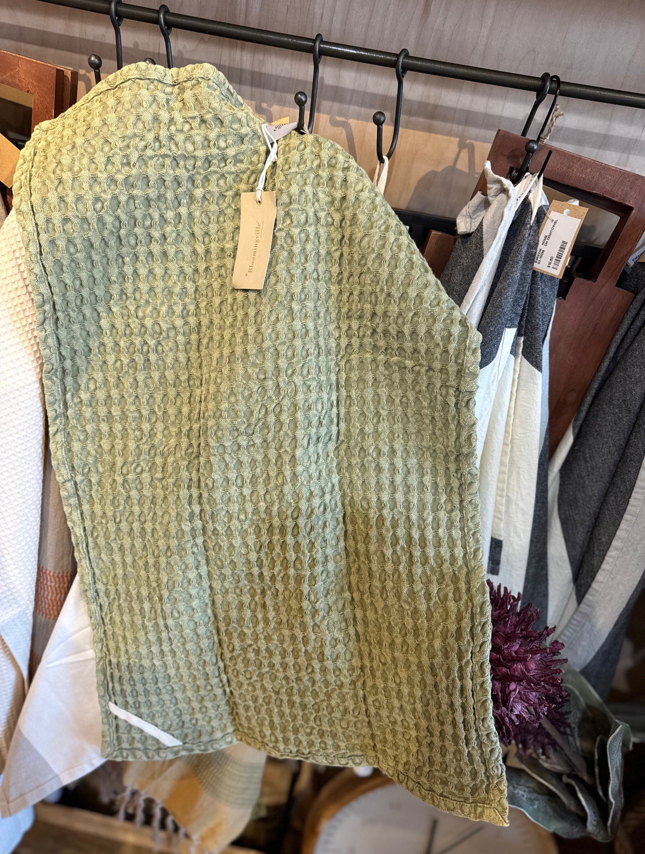 Bloomingville Stonewashed Cotton Waffle Weave Tea Towel, Green - Market 12