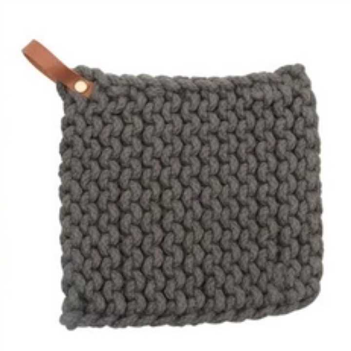 Blue - Gray Crocheted Pot Holder with Leather Loop - Market 12