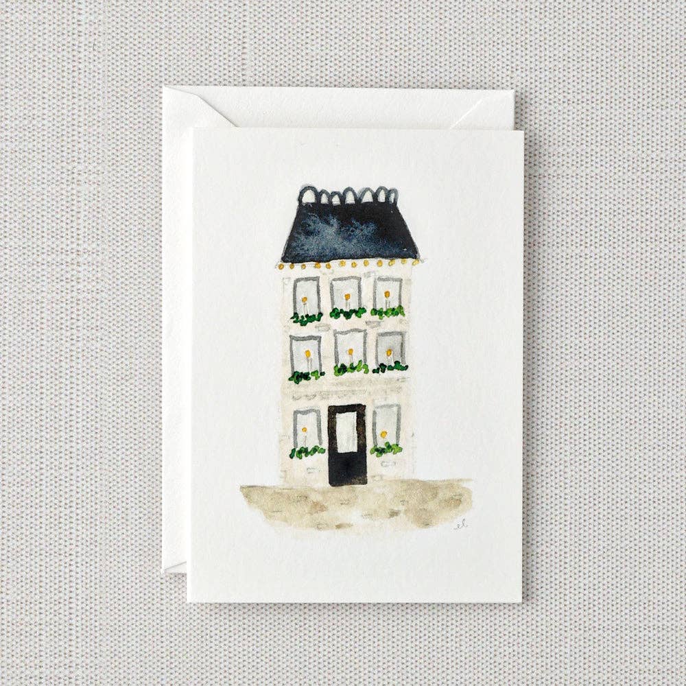 Blue roof house mini notecard - Market 12