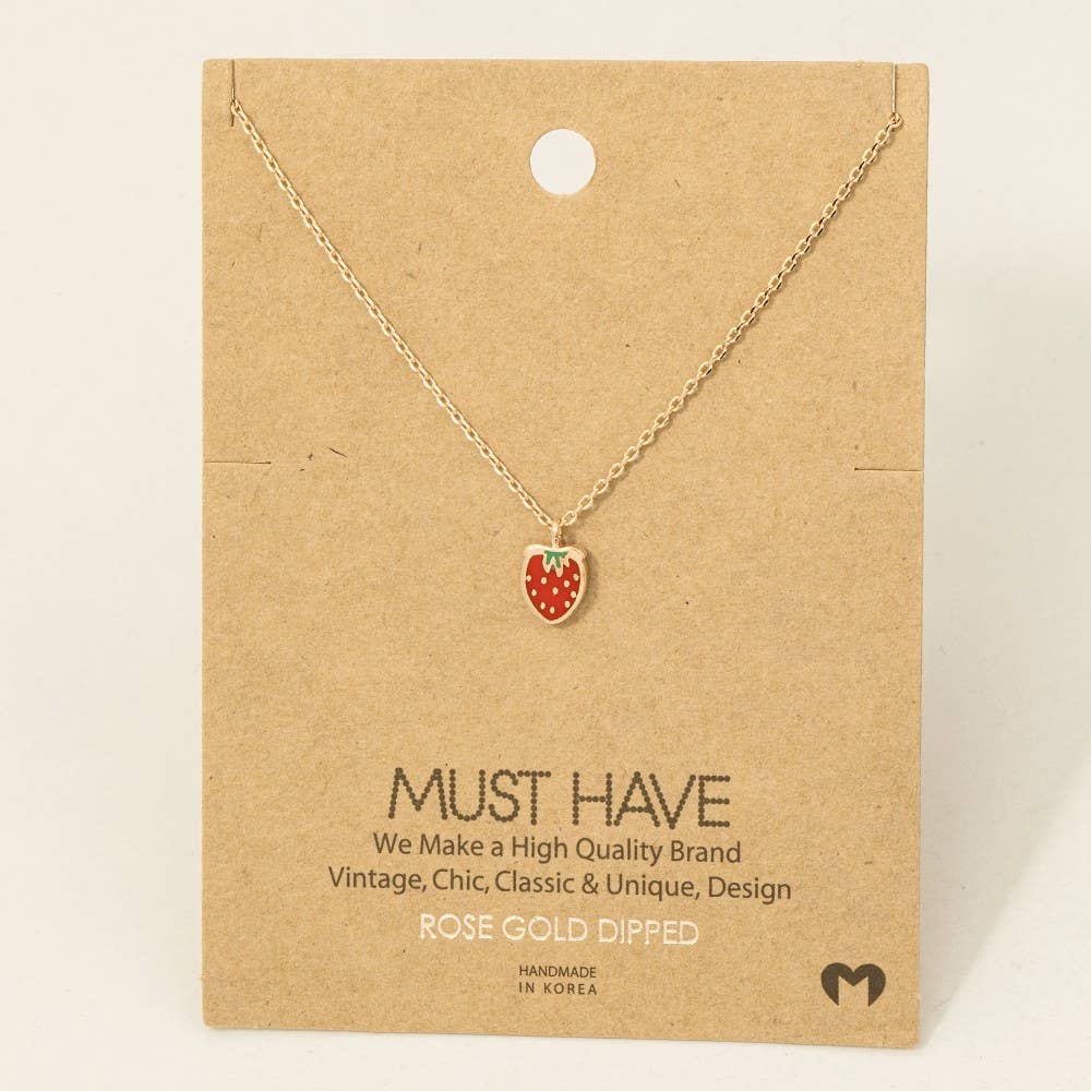 Gold Dipped Epoxy Strawberry Pendant Necklace: S - Market 12