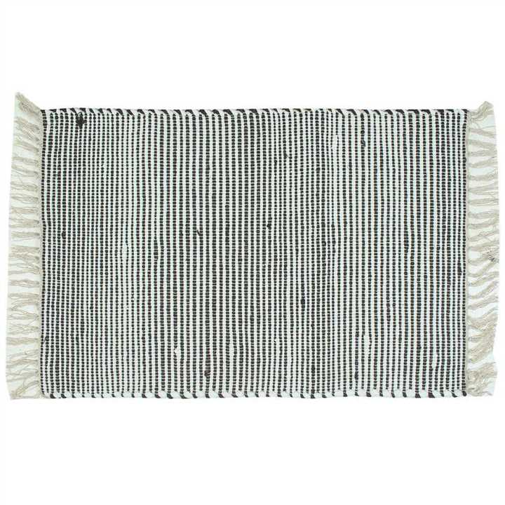 Jute/Chindi Rug W/ Fringes, Black And White - Market 12