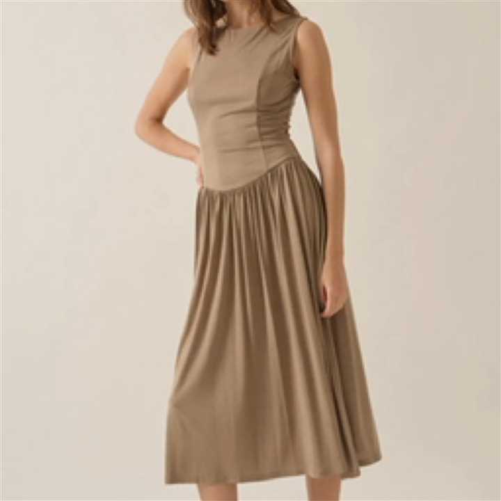 Knit Boat neck Drop - Waist Midi Dress - Market 12
