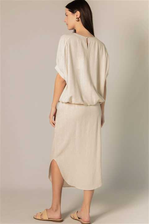 Linen P.CILL Smocked Midi Skirt: Natural - Market 12