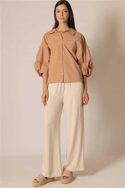 Natural Linen P. CILL Wide Leg Pants with Drawstring Waist in Natural - Market 12