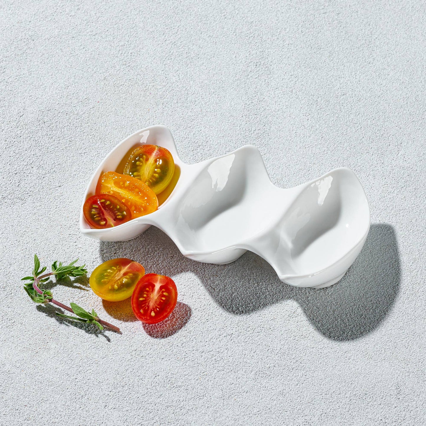 Vikko - Lightning, 3 Sectional Dish, White, 6" X 3.5"