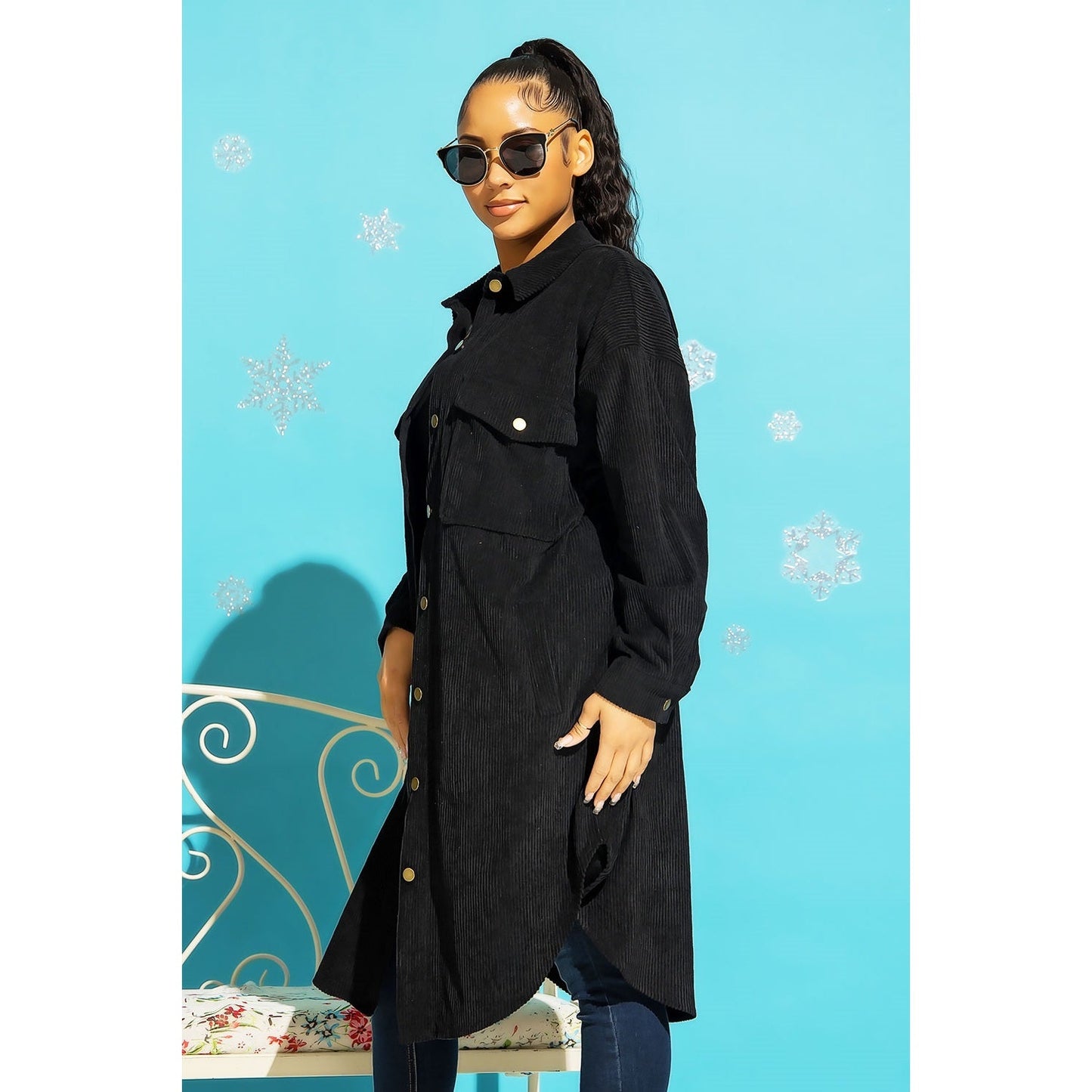 Warm Taupe Long Corduroy Button - Down Shirt Jacket Shacket - Market 12