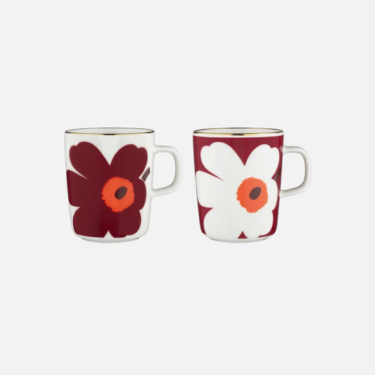 07 W Marimekko Juhla Unikko Mug set, Wine Red, Gold rim - Market 12