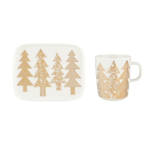 07 W Marimekko Kuusikossa Mug/plate in White/Gold - Market 12