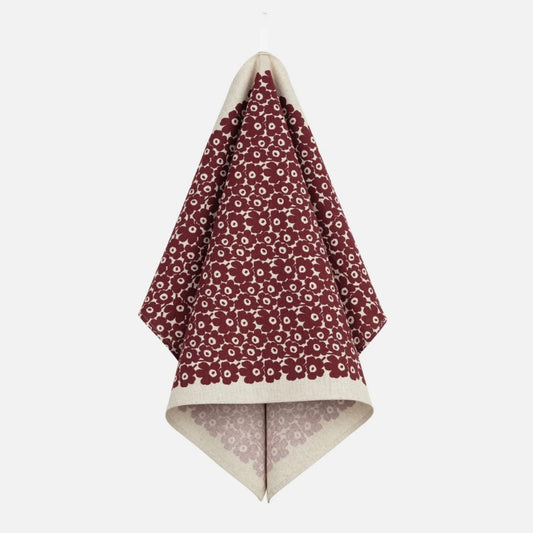 07 W Marimekko Pieni Unikko Kitchen Towel in Cotton Linen Burgundy - Market 12