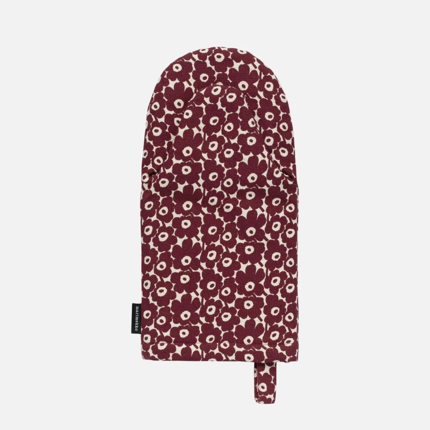 07 W Marimekko Pieni Unikko Oven Mitt in Linen, Burgundy - Market 12