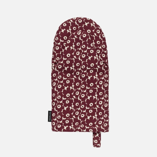 07 W Marimekko Pieni Unikko Oven Mitt in Linen, Burgundy - Market 12