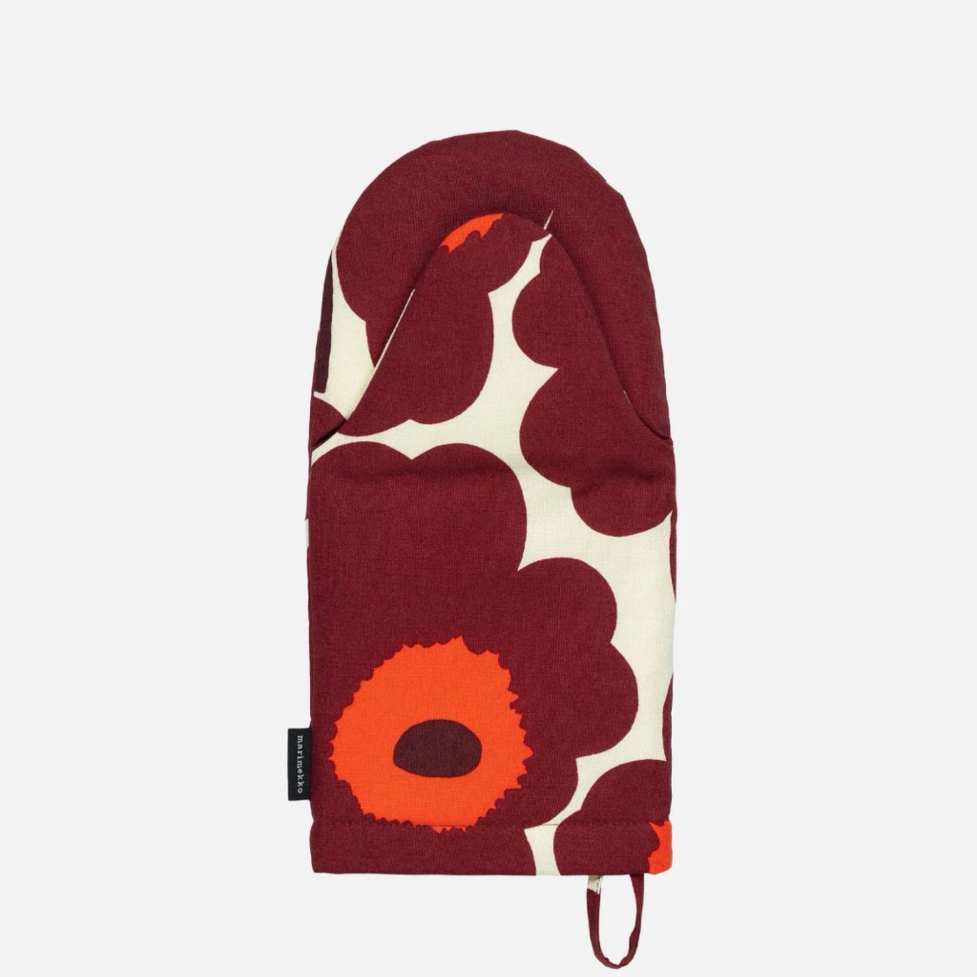 07 W Marimekko Unikko Oven Mitt, Vanilla, Wine Red - Market 12