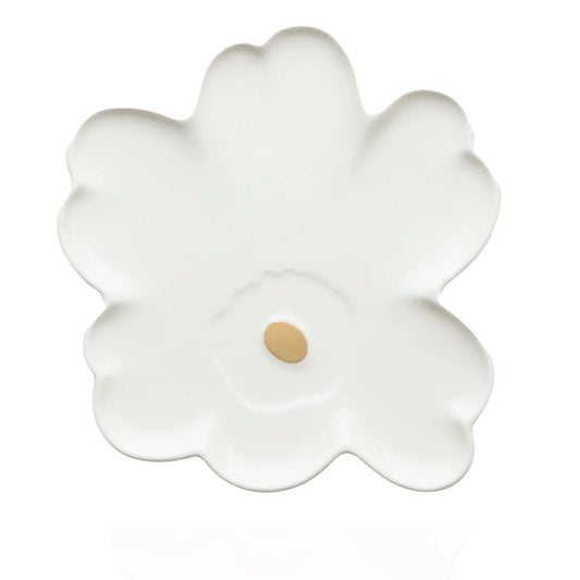 07 W Marimekko Unikko Shape plate 8”, white, gold - Market 12