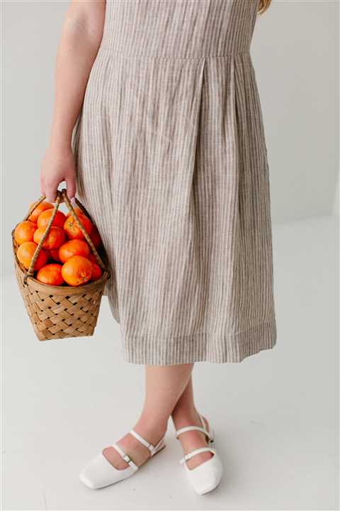 100% Linen Striped Midi Dress: Desert Tan - Market 12