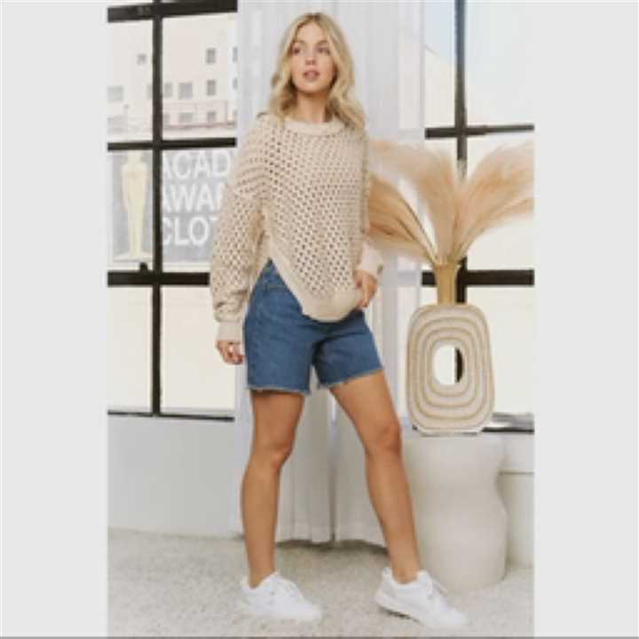 Cropped Crochet Pullover Sweater