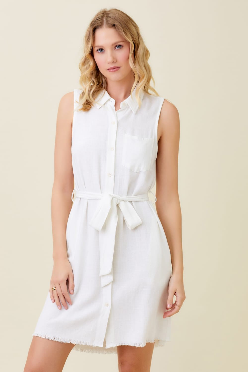 Sleeveless Dress with Fray Detail