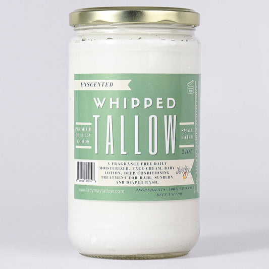 24 oz Unscented Whipped Tallow Moisturizer | 100% Natural Skincare