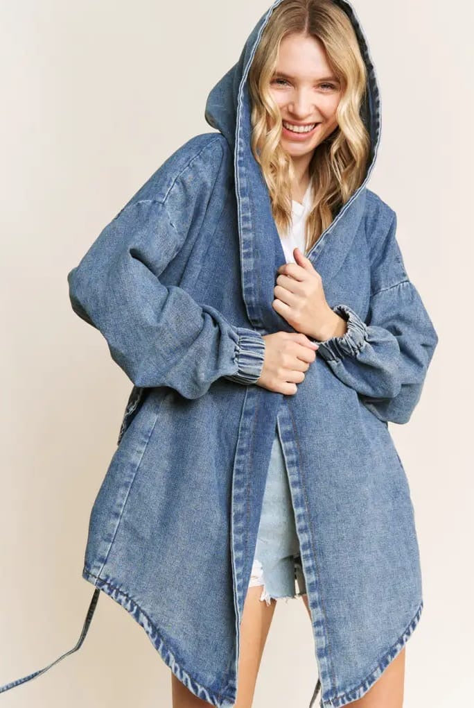 Vintage Denim Washed Hooded Shacket