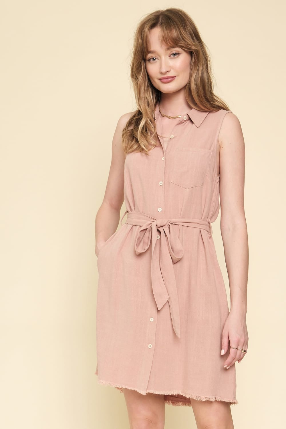 Sleeveless Dress with Fray Detail