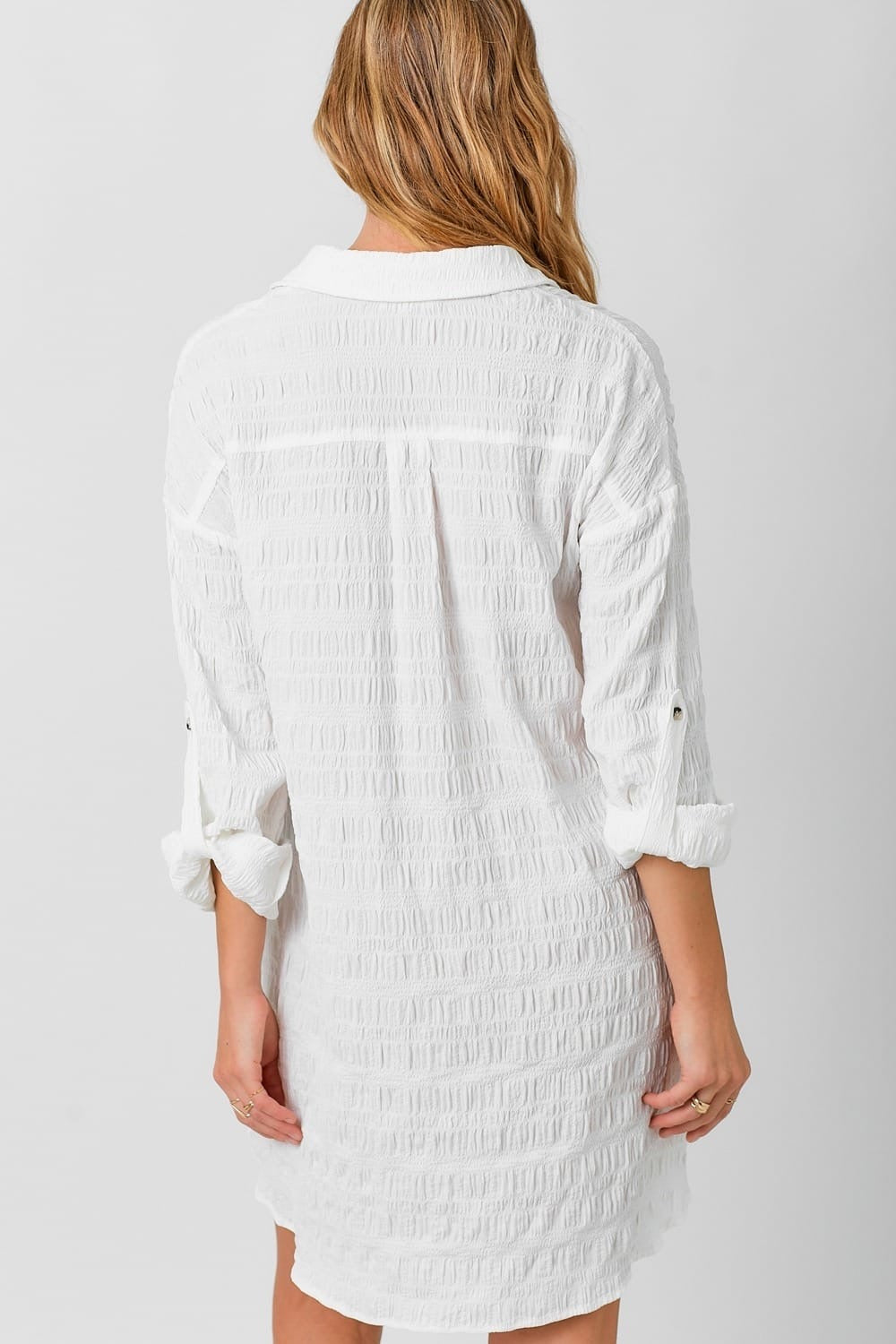 White Textured Shirt Dress