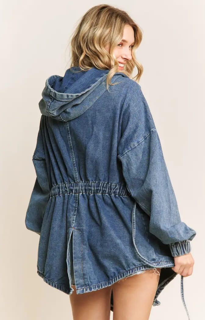 Vintage Denim Washed Hooded Shacket