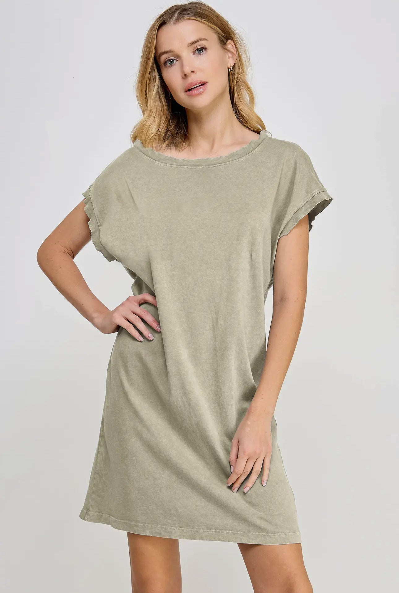 Mineral Washed Short Sleeve Mini Dress