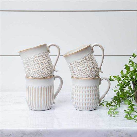 Cream Reactive Glaze Patterned Mugs