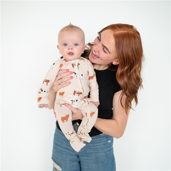 Bamboo 2-Way Convertible Zip Romper | Oatmeal Cow