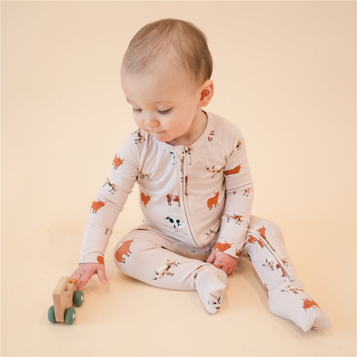 Bamboo 2-Way Convertible Zip Romper | Oatmeal Cow