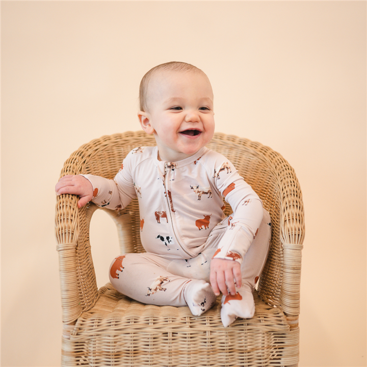 Bamboo 2-Way Convertible Zip Romper | Oatmeal Cow