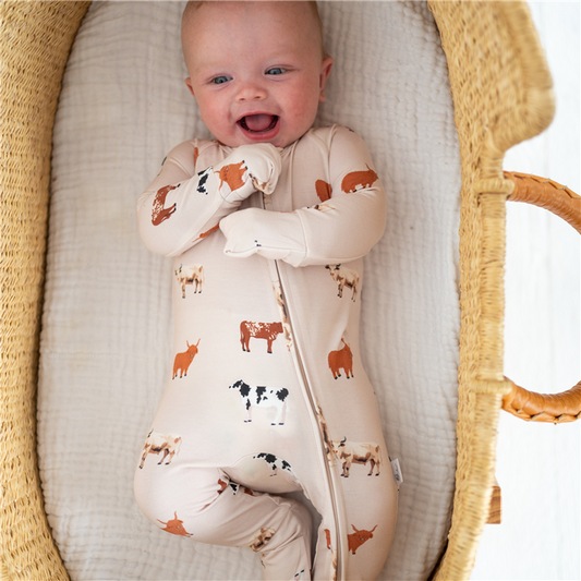 Bamboo 2-Way Convertible Zip Romper | Oatmeal Cow