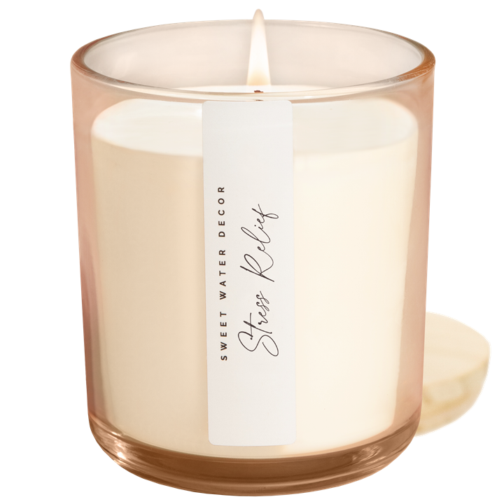 Tinted Glass Stress Relief 12 oz Candle - Home Decor and Gifts