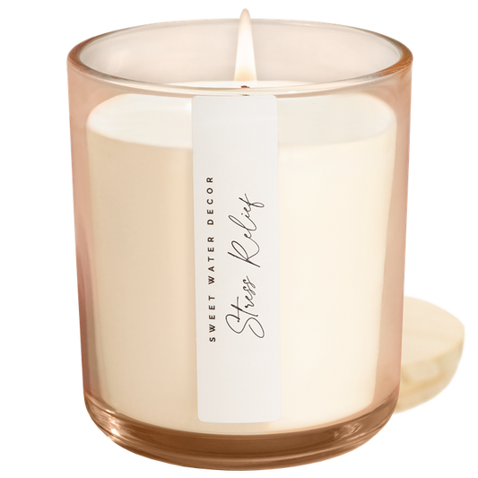 Tinted Glass Stress Relief 12 oz Candle - Home Decor and Gifts