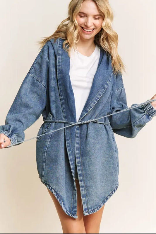 Vintage Denim Washed Hooded Shacket