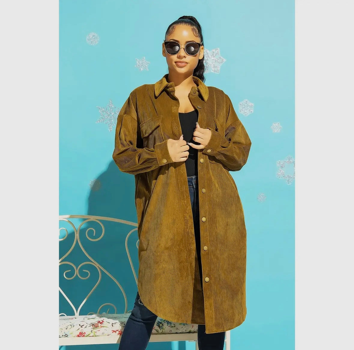 Long Corduroy Button Down Shacket