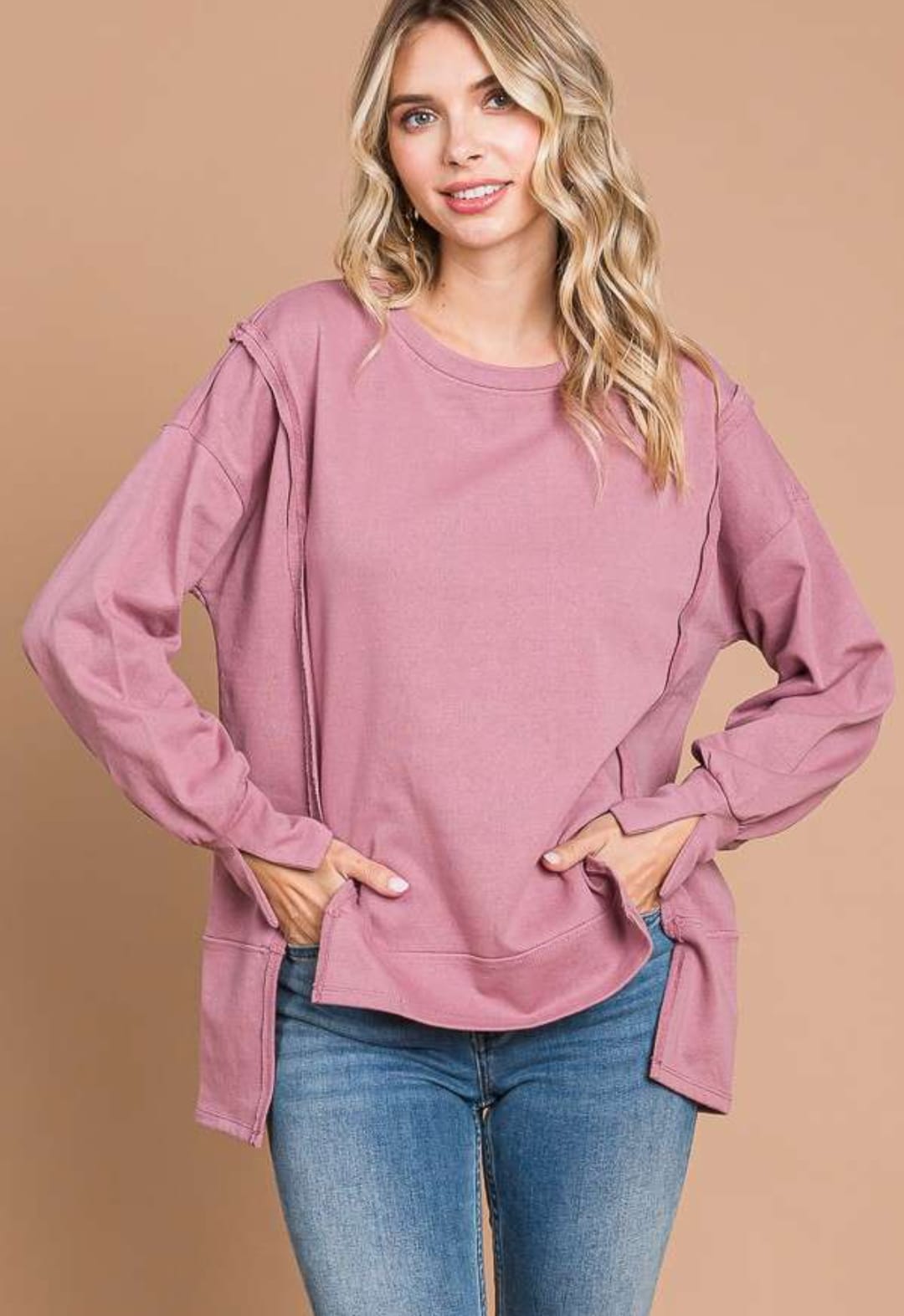 Round Neck Exposed Seam Top