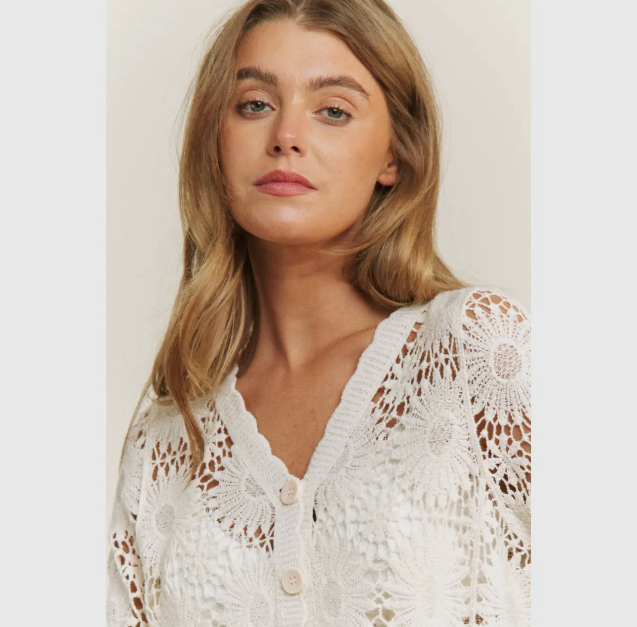 Scalloped Crocheted Lace Floral Button Down