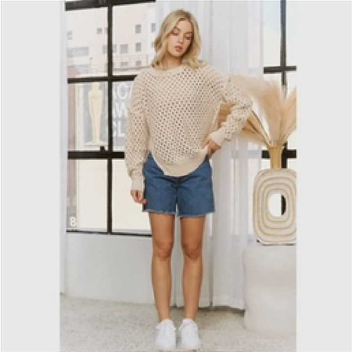 Cropped Crochet Pullover Sweater